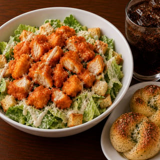 Chicken Buffalo Caesar Salad + 2 Garlic Knots + Drink