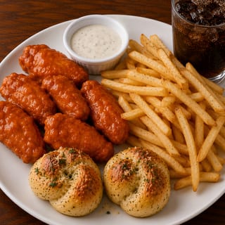 6pcs Boneless Wings, Fries, 2 Garlic Knots, & a Drink