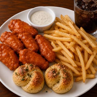 6pcs Boneless Wings, Fries, 2 Garlic Knots, & a Drink