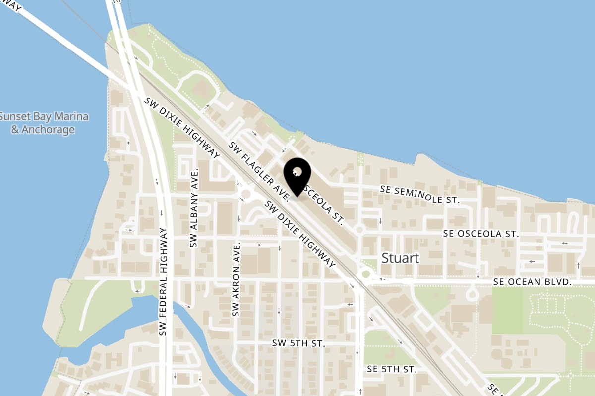 Map showing the location of Luna Italian Cuisine on 49 Southwest Flagler Avenue in Stuart